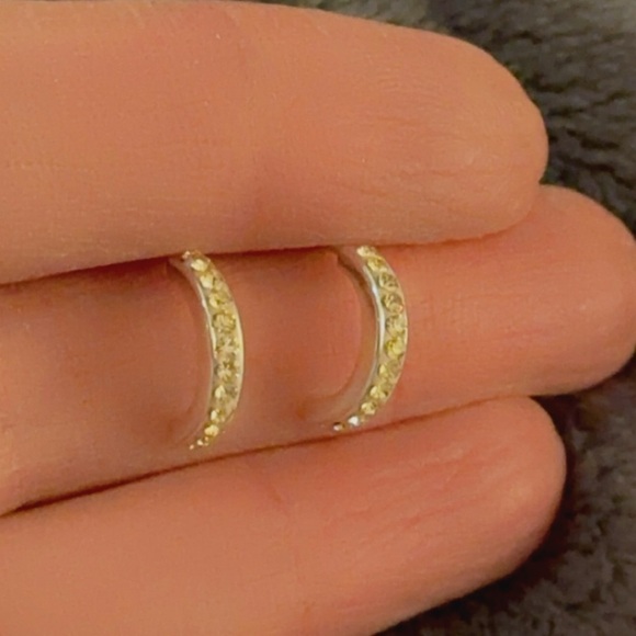 Sterling Silver Dainty Crystal Semi Hoops in Peach - Picture 3 of 7